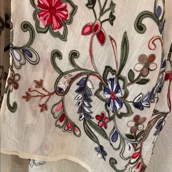NWT Madam Butterfly Linen Floral Embroidered Kimono Cardigan Cream One Size - Picture 3 of 14